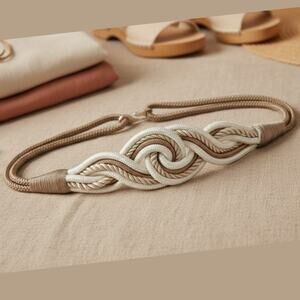 Vintage Rope Knot Belt Tan Ivory